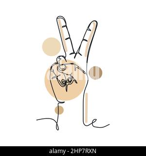 Vector abstract continuous one single simple line drawing icon of   number two human hand in silhouette sketch. Perfect for greeting cards Stock Vector