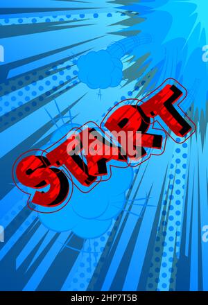 Start. Comic book word text on abstract comics background Stock Vector