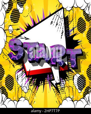 Start. Comic book word text on abstract comics background Stock Vector