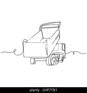 Vector continuous one single line drawing icon of dump truck in silhouette on white background. Linear stylized. Stock Vector