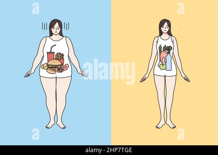 Healthy and unhealthy food and body concept Stock Vector
