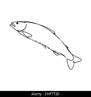 Vector abstract continuous one single simple line drawing icon of salmon fish in silhouette sketch. Stock Vector