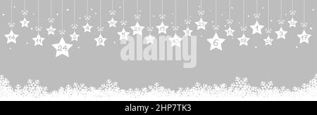 christmas advent calendar 1 to 24 on hanging stars Stock Vector