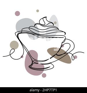 Vector abstract continuous one single simple line drawing icon of   sour cream or sauce in silhouette sketch. Perfect for greeting cards Stock Vector
