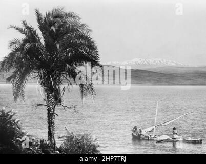 Middle East History: Mt. Hermon from Sea of Galilee  ca.  between 1898 and 1946 Stock Photo