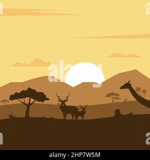 landscape african aminal in savanna vector icon illustration design template Stock Vector