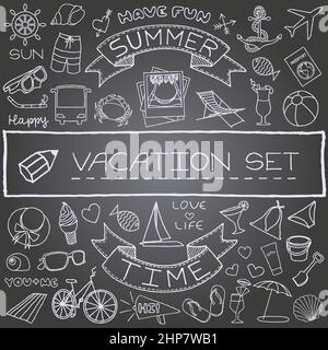 handdrawn vacation icons Stock Vector