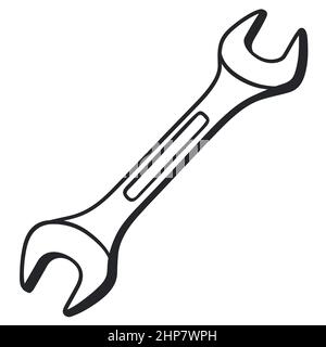 wrench black and white illustration Stock Vector
