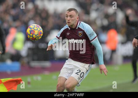 London, UK. 19th Feb, 2022. Jarrod Bowen of West Ham Utd during the West Ham vs Newcastle Utd Premier League match at the London Stadium Stratford. Credit: MARTIN DALTON/Alamy Live News Stock Photo