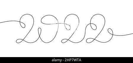 Continuous one line drawing of a '2022' new year text.  Celebration New Year concept isolated on white background. Vector sketch illustration Stock Vector