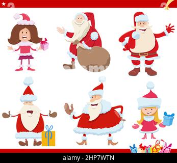 Santa Claus characters on Christmas time cartoon set Stock Vector