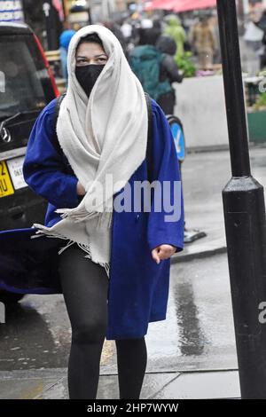 London, UK. 19th Feb, 2022. Rain in West End Storm Eustice. Credit: JOHNNY ARMSTEAD/Alamy Live News Stock Photo