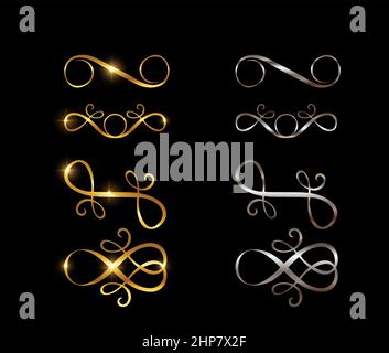 Golden and Silver Swirl Ornament Vector Sign Stock Vector