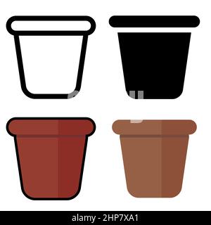 flower pot isolated. Flat icon and outline design and silhouette symbol. Stock Vector