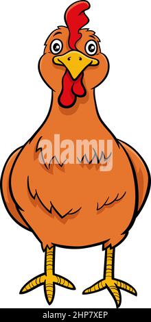 cartoon hen or female chicken bird farm animal character Stock Vector