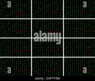 Binary code string. zero one coding with different text. vector abstract background Stock Vector