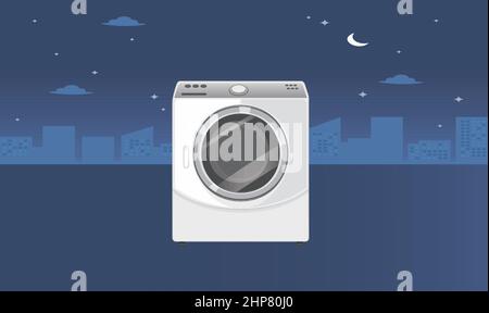 white washing machine placed in the moon night Stock Vector