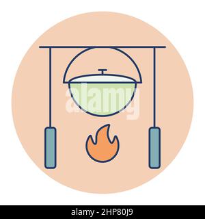 Camping pot over a bonfire vector icon Stock Vector