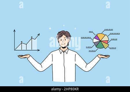 Happy businessman consider company financial stats Stock Vector