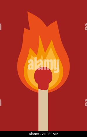A vector illustration of a burned match on a dark red background. Stock Vector