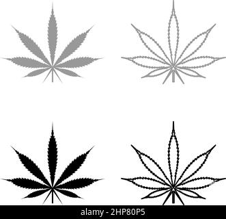 Leaf Cannabis Marijuana Hemp set icon grey black color vector illustration image flat style solid fill outline contour line thin Stock Vector