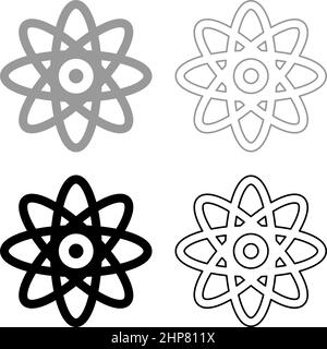 Atom molecular sign set icon grey black color vector illustration image flat style solid fill outline contour line thin Stock Vector