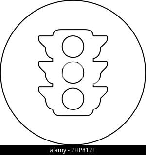 Traffic lights Light signal stoplight regulation transport and pedestrian icon in circle round black color vector illustration image outline contour line thin style Stock Vector