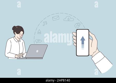 Downloading and information clouds concept. Stock Vector
