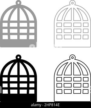 Cage for bird silhouette vintage captivity concept set icon grey black color vector illustration image flat style solid fill outline contour line thin Stock Vector