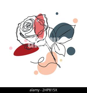 Vector abstract continuous one single simple line drawing icon of   rose flower cute concept in silhouette sketch. Perfect for greeting cards Stock Vector