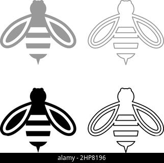 Bee honey set icon grey black color vector illustration image flat style solid fill outline contour line thin Stock Vector