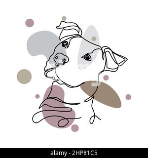 Vector abstract continuous one single simple line drawing icon of   cute dog face animal concept in silhouette sketch. Perfect for greeting cards Stock Vector