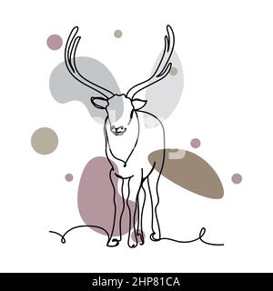 Vector abstract continuous one single simple line drawing icon of reindeer elk in silhouette sketch. Perfect for greeting cards Stock Vector