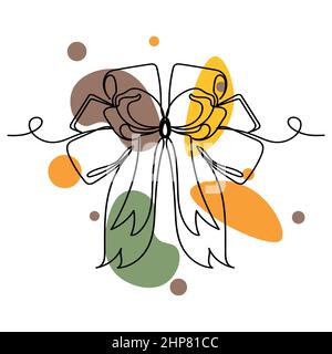 Vector abstract continuous one single simple line drawing icon of gift wrap ribbon bow in silhouette sketch. Perfect for greeting cards Stock Vector