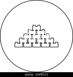Pyramid of bricks icon in circle round black color vector illustration image outline contour line thin style Stock Vector
