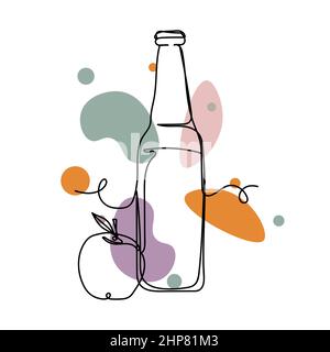Vector abstract continuous one single simple line drawing icon of bottle of apple cider in silhouette sketch. Perfect for greeting cards Stock Vector