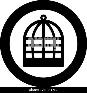 Cage for bird silhouette vintage captivity concept icon in circle round black color vector illustration image solid outline style Stock Vector