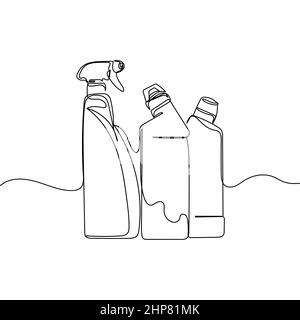 Vector continuous one single line drawing icon of bottles of detergent in silhouette on white background. Linear stylized. Stock Vector