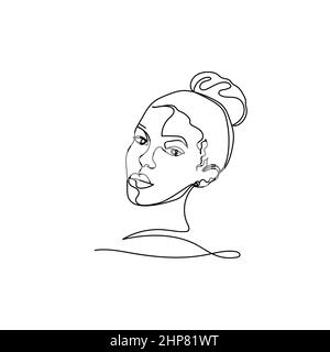 Vector continuous one single line drawing icon of beautiful woman in silhouette on white background. Linear stylized. Stock Vector