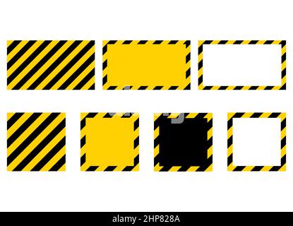 Yellow and black caution tape frame. Warning sign stripe border set. Vector illustration of construction ribbon. Stock Vector