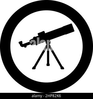 Telescope Science tool Education astronomy equipment icon in circle round black color vector illustration image solid outline style Stock Vector
