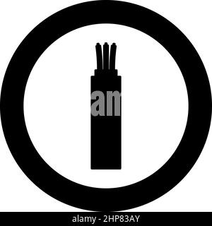 Wire Cord electrical cable curved power optical fibre icon in circle round black color vector illustration image solid outline style Stock Vector