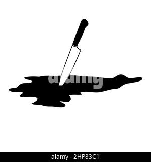 Knife in blood puddle. Vector design isoalted on white Stock Vector