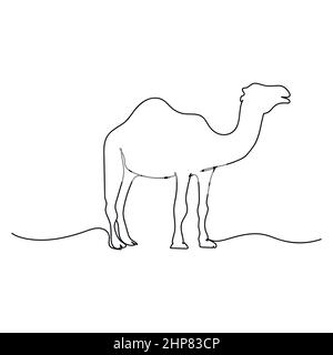 Vector abstract continuous one single simple line drawing icon of camel animal concept in silhouette sketch. Stock Vector