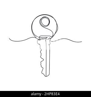 Vector abstract continuous one single simple line drawing icon of door key in silhouette sketch. Stock Vector