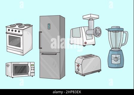 Collection of modern household kitchen appliances Stock Vector