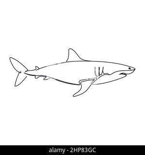Vector abstract continuous one single simple line drawing icon of shark in silhouette sketch. Stock Vector