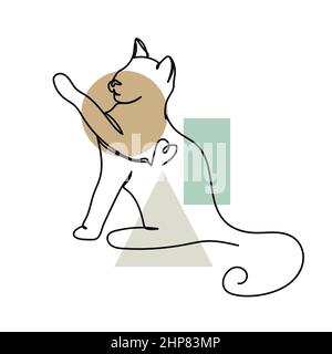 Vector abstract continuous one single line drawing icon of  kitten cat animal concept in silhouette sketch. Perfect for greeting cards, party invitations, posters Stock Vector