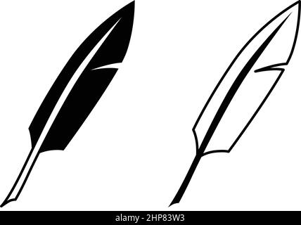 Simple writing feather icon. Black and white version. Stock Vector