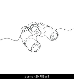 Vector continuous one single line drawing icon of binoculars in silhouette sketch on white background. Linear stylized. Stock Vector